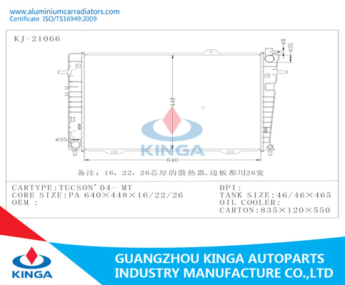 Auto Parts Automotive Radiators For Hyundai TUCSON ' 04 OEM 25310 - 2E570 / 2E550 MT supplier