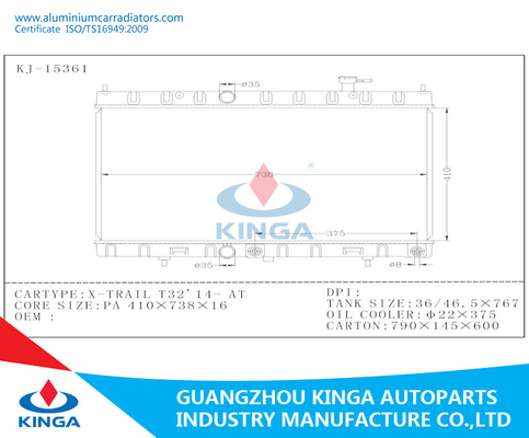 2014 X - TRAIL T32 Nissan Radiator Aluminum Radiator Repair 16mm supplier
