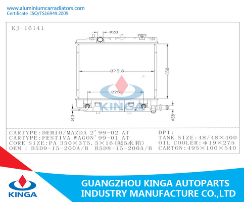 B5D9-15-200A / B B5D8-15-200A / B Mazda Radiator For DEMIO / MAZDA 2 1999-02 supplier