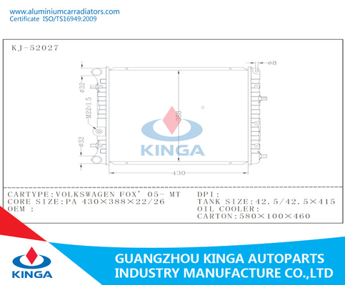 Water Cooled Auto Parts Radiator For Volkswagen Fox 2005 - MT Tube - Fin Core supplier