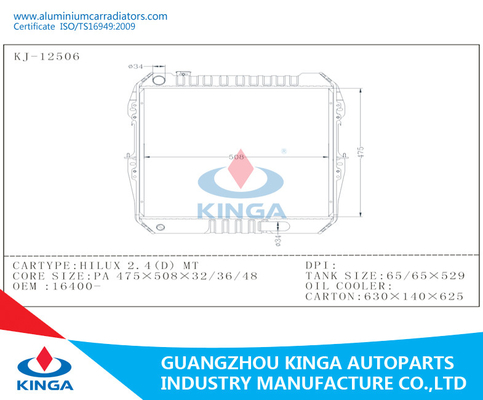 Engine Parts Car Aluminium Radiators Toyota HILUX 2.4D16400 - MT supplier