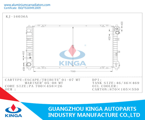High Performance Radiators For Cars Of Mazda Escape Tribute 01-07 Mariner 05-08 Manual Transmission supplier