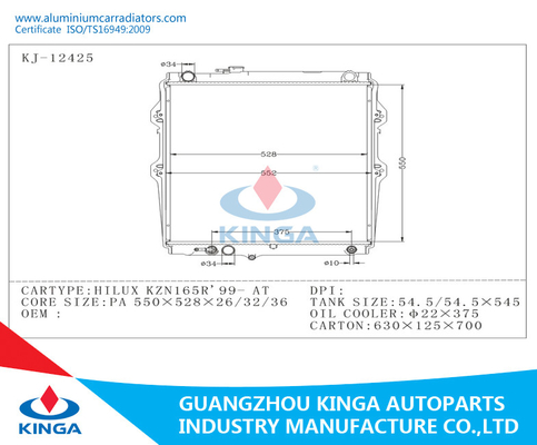 Water Toyota Radiator For Hilux Knz165r 1999 - With Aluminum Brazing Weled supplier