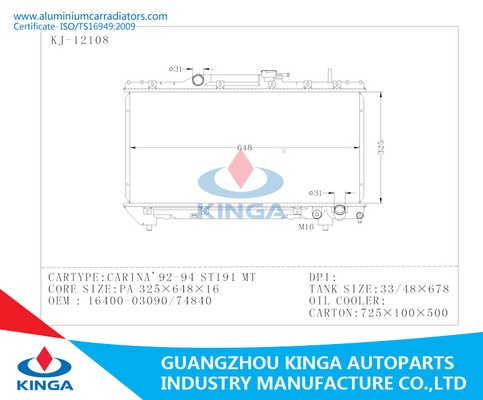 OEM 16400-03090/74840 CARINA ' 92-94 ST191 MT Toyota Radiator For Cooling System supplier