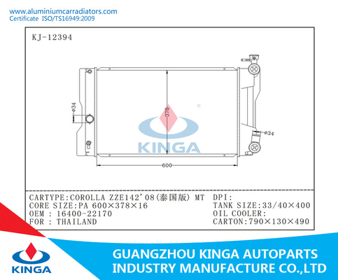 Corolla ZZE142 ' 08 MT Toyota Radiator Aluminum Radiators For Classic Cars supplier