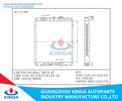 Aluminum Brazing Truck High Performance Radiators For Hyundai Manual OEM 25310 - 5H200 supplier