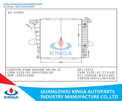 OEM ZZP315200 FORD RANGER ' 98-01 AT Classic Car Radiators For Cooling System supplier