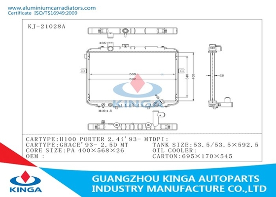 Sealed Hyundai Radiator H100 PORTER 2.4I ' 93 GRACE ' 93-2.5D MT Auto Radiators supplier