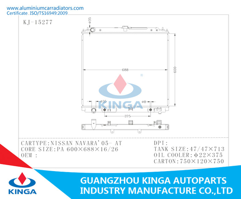 Aluminium Radiator Fits for NISSAN NAVARA'05-AT Auto Spare Part supplier