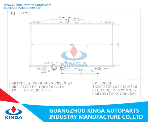 Honda  Accord Euro CM2/3 Cooler Fan Tube Type Aluminum Vehicle Radiator High Performance supplier