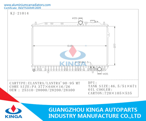 Elantra / Lantra ' 90-95 MT Hyundai Radiator OEM 25310-28000 / 28200 / 28A00 Automotive Radiator supplier