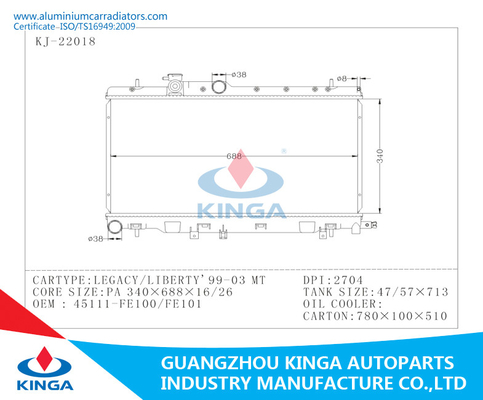 Aluminum Hyundai Radiator For Legacy / Liberty ' 99-03 MT OEM 45111 - Fe100 / Fe101 supplier