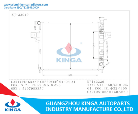 CHRYSLER Aluminium Car Radiators GRAND CHEROKEE ' 01-04-AT OEM 52079883AC supplier