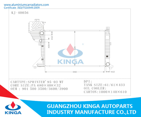 Benz Aluminum Radiators For Sprinter ' 95-03 MT OEM 9015003500 / 3600 / 3900 supplier