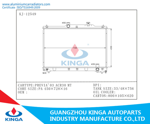 Spare Parts Custom Aluminum Radiator Toyota Previa 2003 ACR30 MT supplier