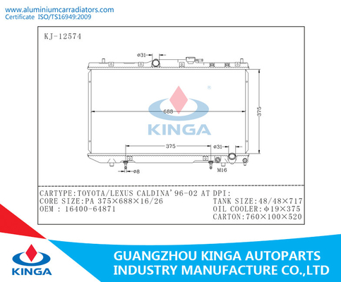 Car Accessories Aluminum Auto Radiator Toyota / Lexus Caldina 16400-64871 supplier