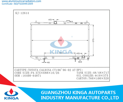 Car High Performance Radiators Toyota Radiator For Caldina CT196 1996-2002 16400-64871 supplier