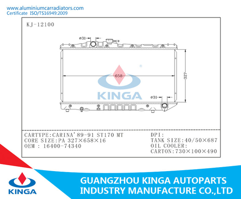 Engine Parts Auto Radiator Repair For Toyota CARINA ' 89-91 ST170 16400-74340 MT supplier