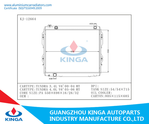 Automotive Toyota Radiator For Tundra 3.4L V6 Year 00 - 04 Manual Transmission supplier