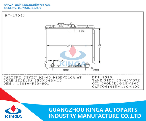 CIVIC ' 92-00 D13B / D16A 19010-P30-901 AT Honda Aluminum Radiator For Car supplier