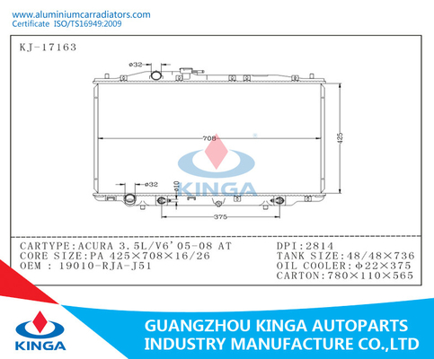 ACURA 3.5L / V6 ' 05-08 19010 - RJA - J51 AT Honda Aluminum Radiator Auto Spare Parts supplier