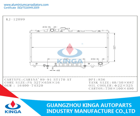 Aluminum Alloy Toyota Radiator Carina ' 89-91 ST170 Custom Car Radiators With Tank supplier