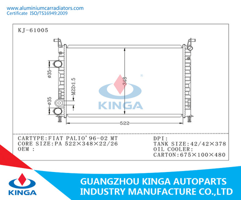 Custom Aluminium Car Radiators Engine High Performance Radiator For Fiat Palio ' 96-02 supplier