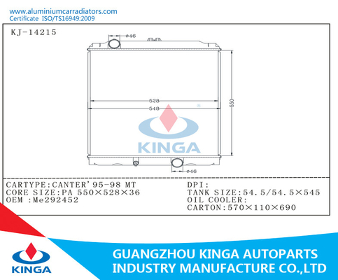 Car Parts Mitsubishi Radiator OEM ME 292452 Canter ' 95-98 MT Aluminum Core supplier