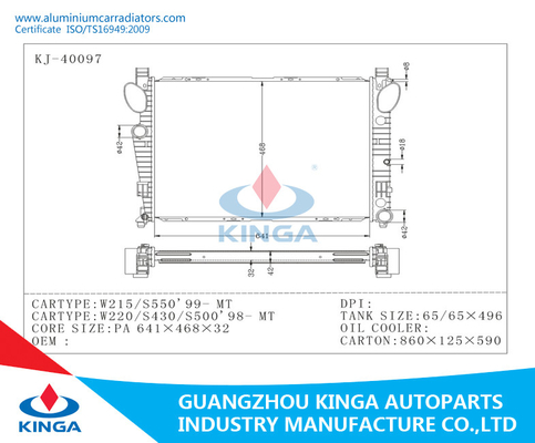 Aluminium Core Custom Auto Radiator Mercedes Benz W215 / S550 Manual Transmission supplier