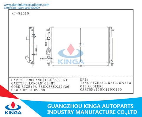 Renault Megane 95 And Longan 04 Custom Aluminum Radiator OEM 8200189288 supplier