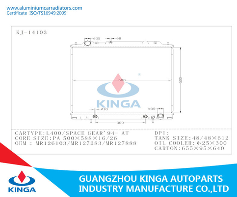 Cooling Effective Aluminium Car Radiators For Mitsubishi L400 / Space Gear ' 94 supplier