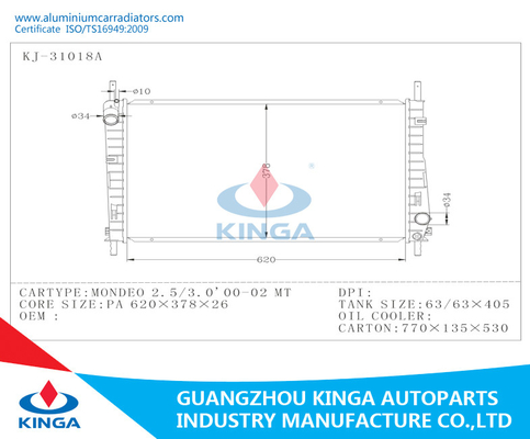 China Ford Radiator Mondeo 2.5/3.0/00-02 with Water Tank supplier