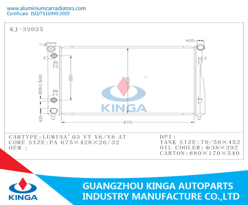 GMC Lumina / 03 VT V6 / V8 Aluminium Car Radiators Water Heating With Tank supplier