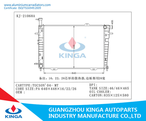 Plastic Tank Automotive Radiators Korea Car Tucson 2004 MT Aluminum Core supplier