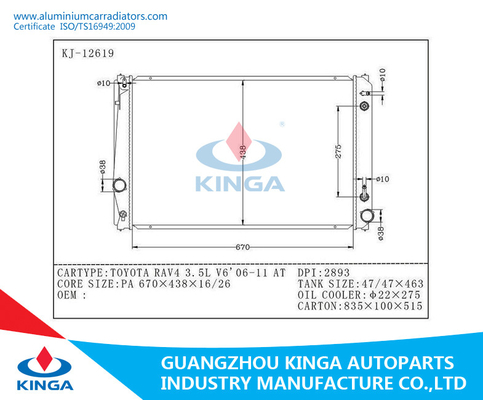 Toyota Aluminium Car Radiators Rav4 3.5l V6 ' 06-11 AT Auto Radiator supplier