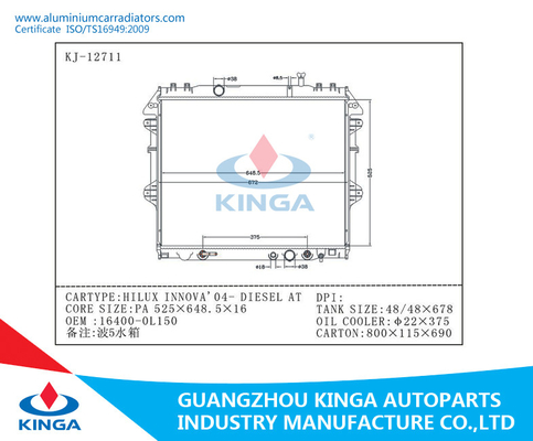 Motorcycle Parts Car Cooling Radiator Silver Racing Radiator Hilux Innova ' 04 Diesel AT supplier