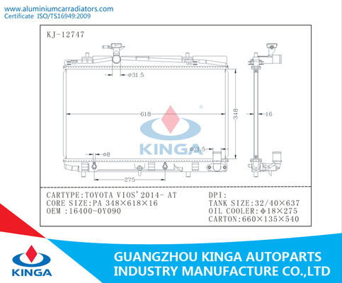 Auto Spare Parts Toyota Radiator Vios 2014 16400 - 0Y090 Custom Car Radiators supplier