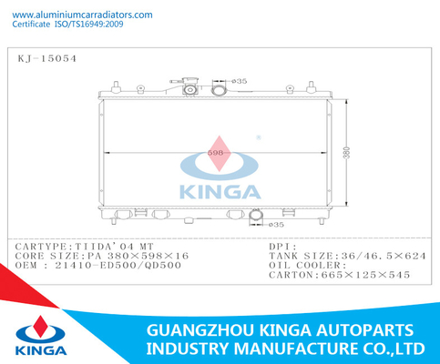 Tiida ' 04 Nissan Radiator PA16 OEM 21410-ED500 / QD500 Cooling Radiator supplier