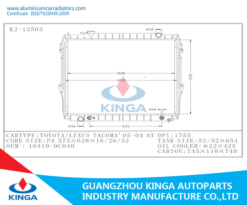 Grids Core Automotive Radiator TOYOTA / LEXUS TACOMA 1995-2004 AT 16410-0C040 supplier