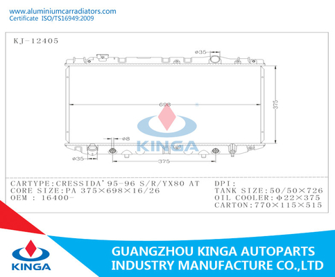 Auto Parts Automobile Radiator Replacement CRESSIDA ' 95-96 S / R / YX80 16400- AT supplier