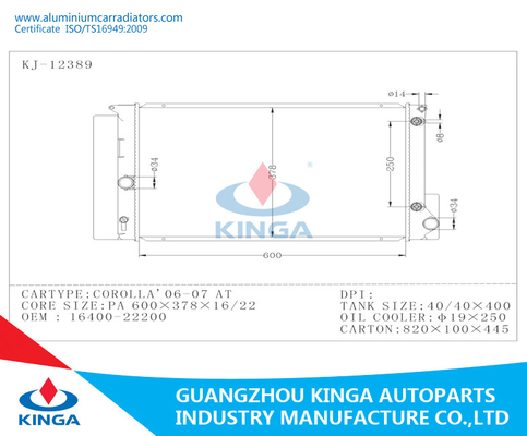 COROLLA ZRE152 06-07 AT Vehicle Radiator OEM 16400-22200 Car Radiator Repairs supplier