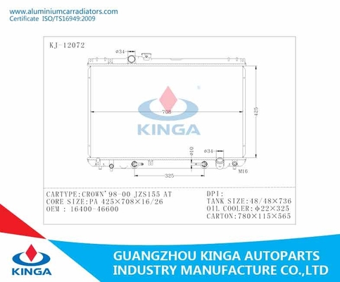 CROWN ' 98-00 JZS 155 AT Toyota Radiator PA16/26mm OEM16400-46600 Automotive Radiator supplier