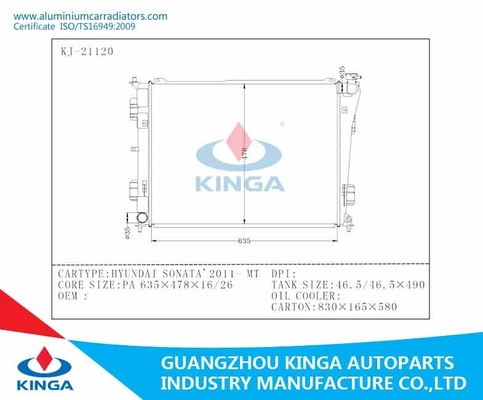 Sonata' 2011 MT Hyundai Radiator Replacement Aluminum Radiators For Classic Cars supplier