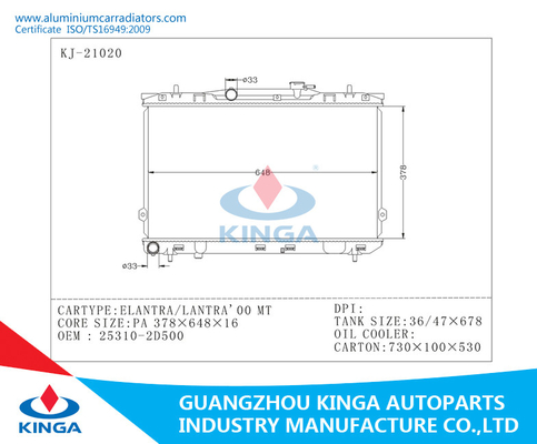 Auto Parts Car Radiator Hyundai ELANTRA/LANTRA'00 MT Car Accessory supplier