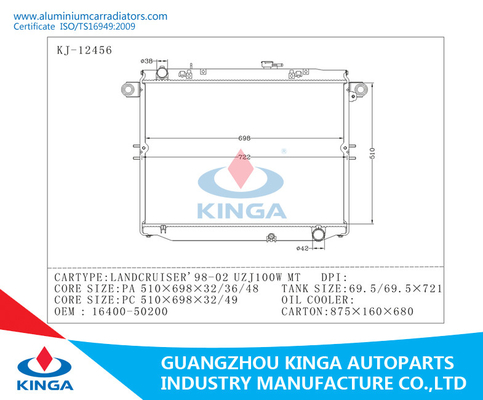 Aluminum Toyota Radiator Core - TOYOTA LANDCRUISER'98-02 UZJ100W supplier