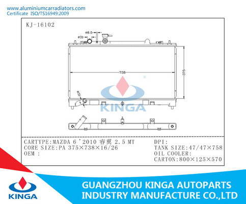 MAZDA 6 2010 Ringwing 2.5 MT Aluminum Auto Radiator Plastic Tank supplier