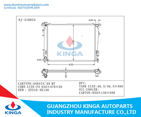 High Performance Auto Aluminium Car Radiators Hyundai Sontat 05MT supplier