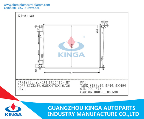 46.5 / 46.5*490mm Aluminium Hyundai Radiators Plastic For IX35'10-MT supplier