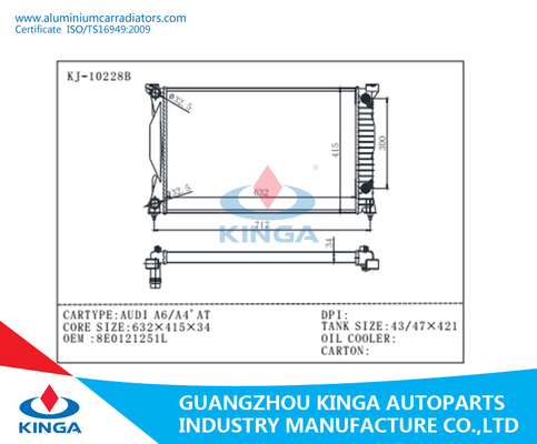 Mechanical Auto Truck Aluminum Racing Radiator AUDI A6/A4’AT  632*415*34mm supplier