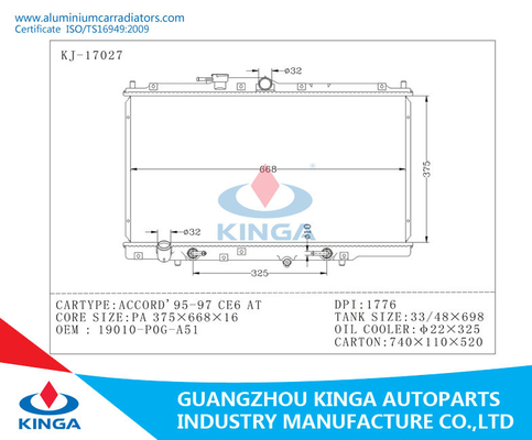 ACCORD 95-97CE6 AT Honda Aluminum Radiator OEM 19010-POG-A51 Plastic Tank supplier